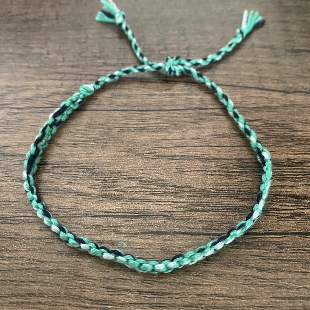 Handmade Braided Friendship Bracelet in Teal, White, and Dark Blue